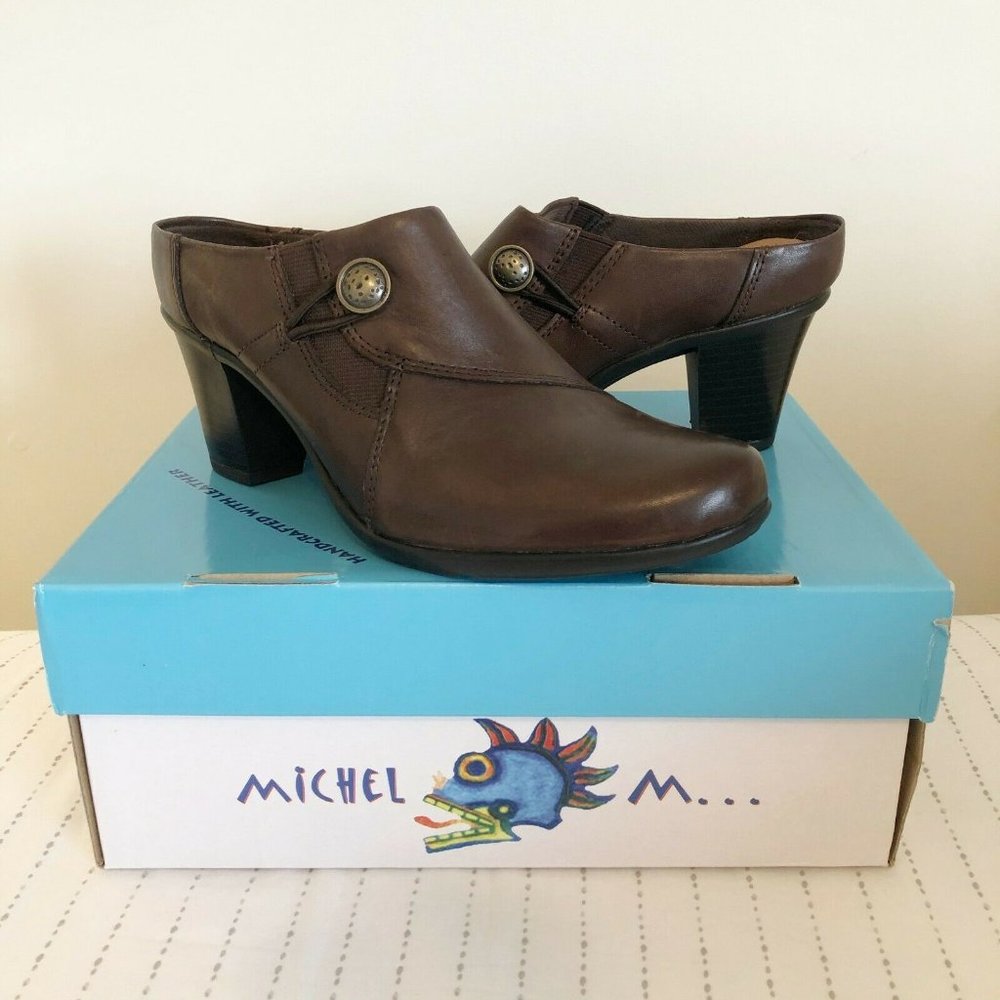 NEW Michel M Leather Slip in Mary Port Mule Shoes